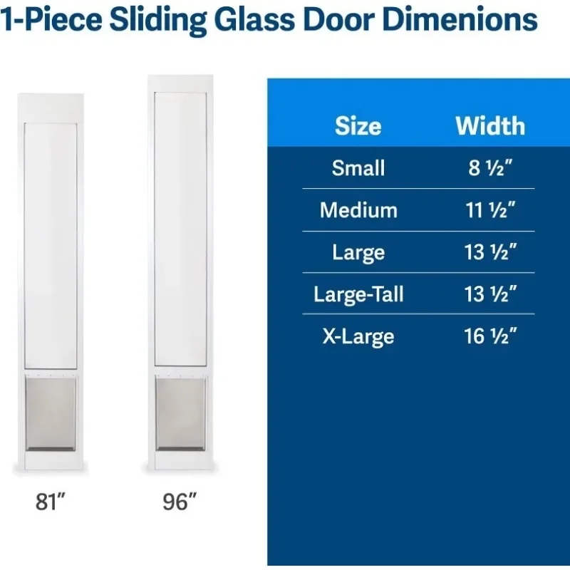 Sliding Glass Pet Door for Dogs & Cats - Adjustable Height 75 7/8" to 81"- Large-Tall, White, No-Cut Install, Aluminum Patio