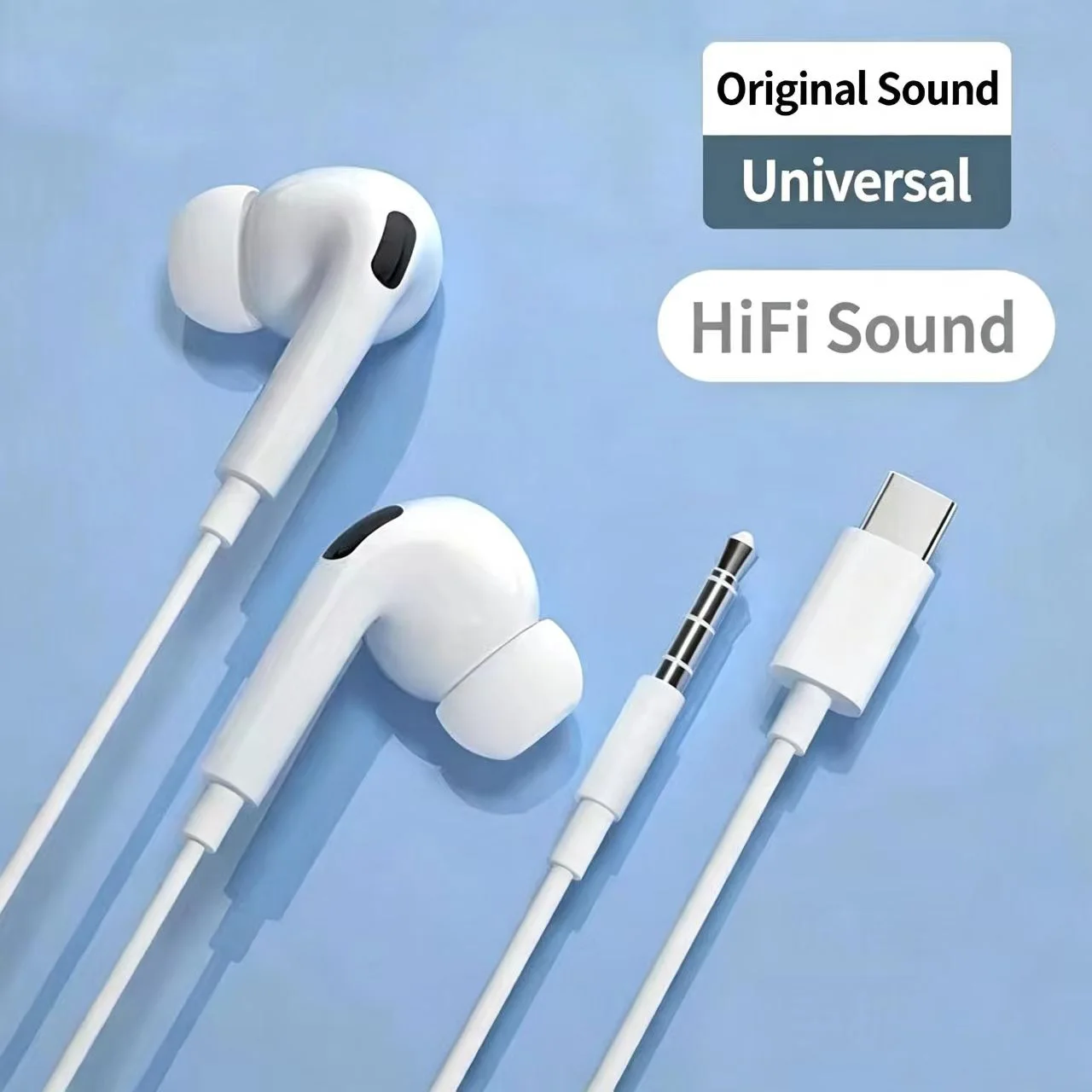 Image of Kabelgebundene In-Ear-Kopfhörer mit 3,5-mm-Audiobuchse & Typ-C-Digital-HD-Audio-Ohrhörern mit Mikrofon, Lautstärkeregelung, tiefen Bässen, Headset für Mobilgeräte.