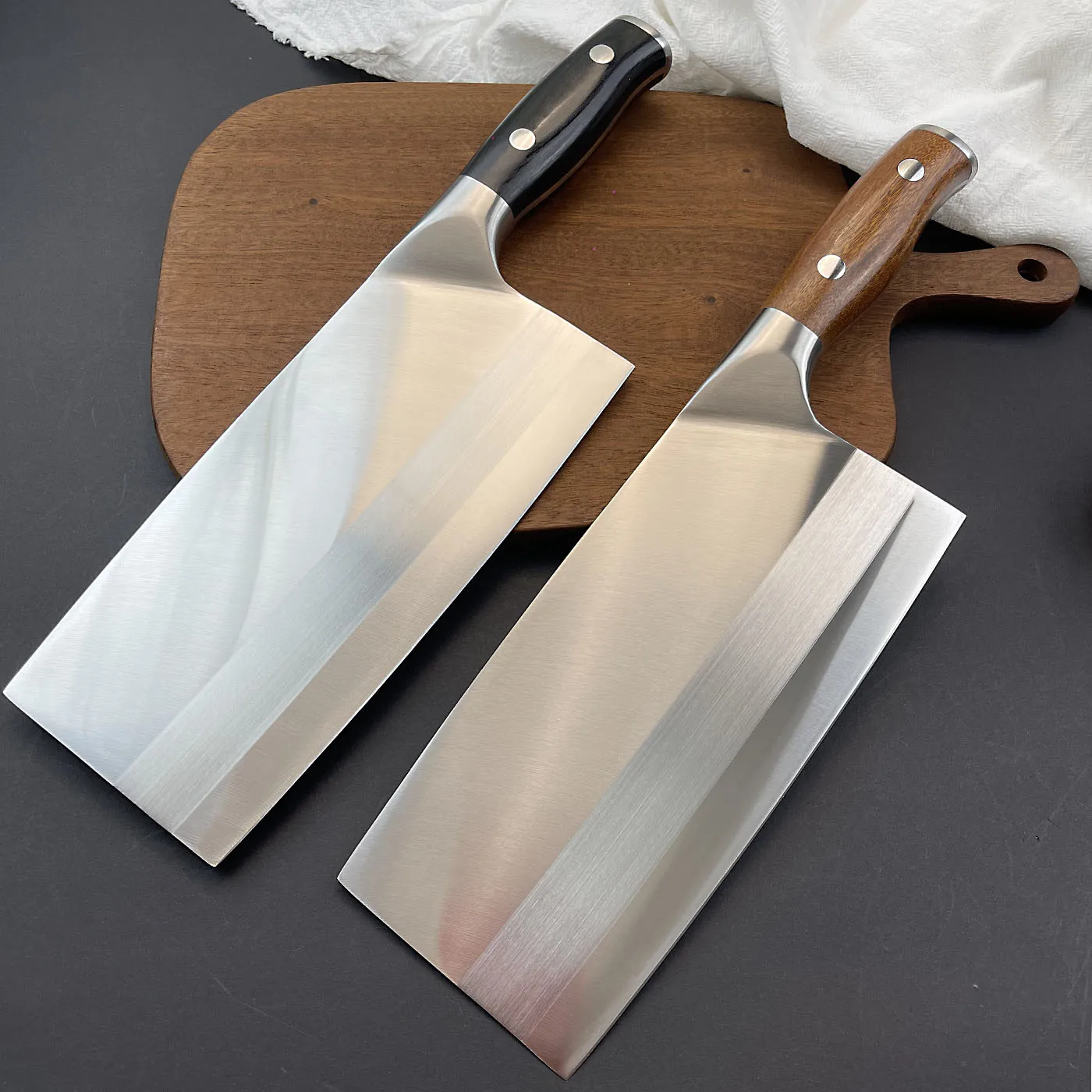 RHON 7.8inch Cleaver Knife S/S 9Cr18 Clad Steel Soft Grip Wooden Handle Meat Slicing Vegetable Chopping Chinese Kitchen Knives