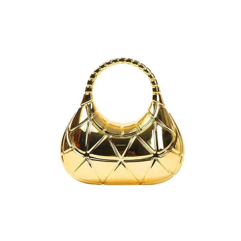 

2026 European and American Popular Pretty Golden Dinner Bag, Geometric Rhombus Handbag, Luxury Party Handbag, Crescent Moon Bag