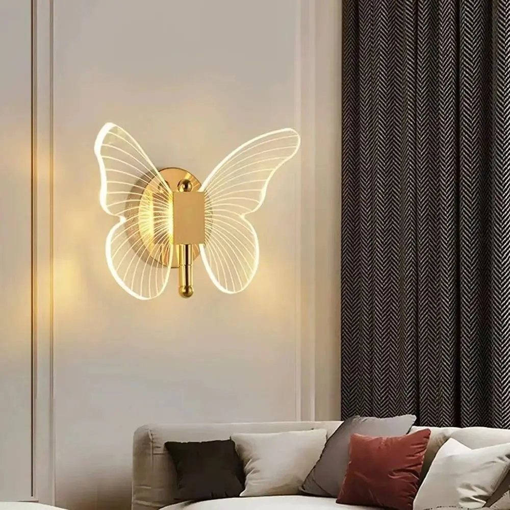 Metal Acrylic LED Butterfly Wall Lamp Tricolor Adjustment Elegant Wall Light Sconces Creative Modern Bedside Lamp