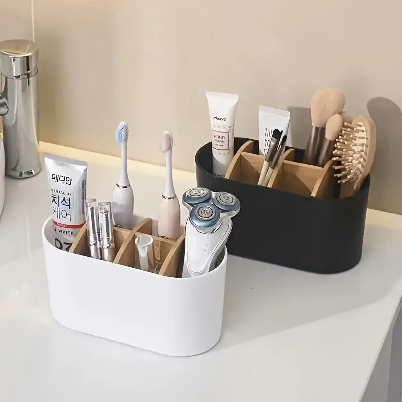 Plastic Toothbrush Holder with Divider 5-slot Countertop Organizer Freestanding Bathroom Organize Home Accessories Supplies