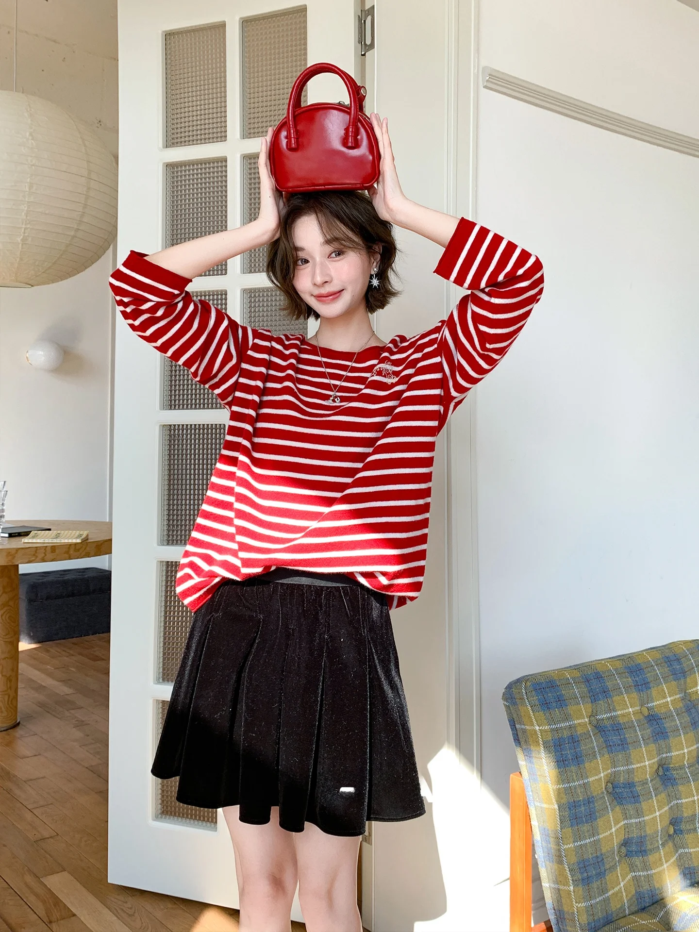 

Женский вязаный свитер Sweet Heart EP с открытыми плечами, из кашемира, в полоску, весенний, повседневный, свободного кроя