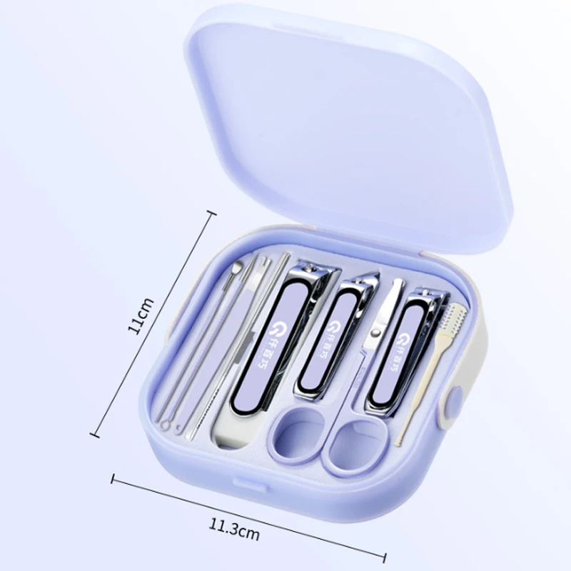 Conjunto de cortador de unhas de 9 peças, anti-respingo, conjunto de estojo portátil, armazenamento portátil, ferramentas de cortador de unhas de aço inoxidável para mulheres