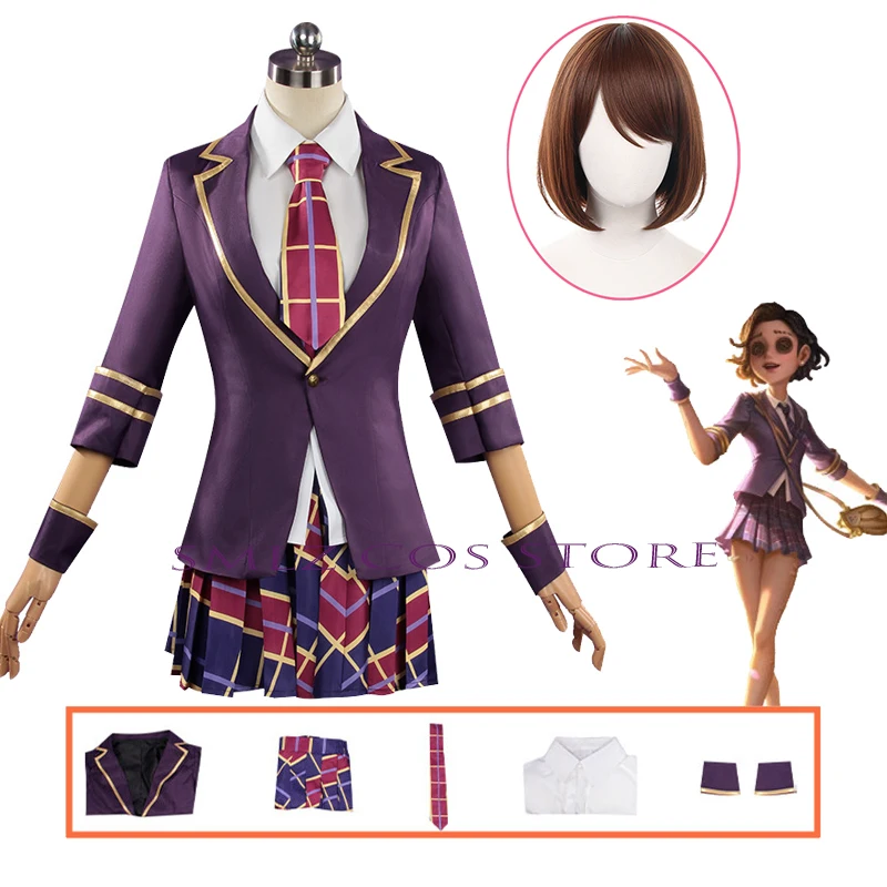 Margaretha Zelle Cosplay Game Identity ⅤCostume Female Dancer Purple JK Uniform Wig Set Halloween Party Role Outfit for Woman