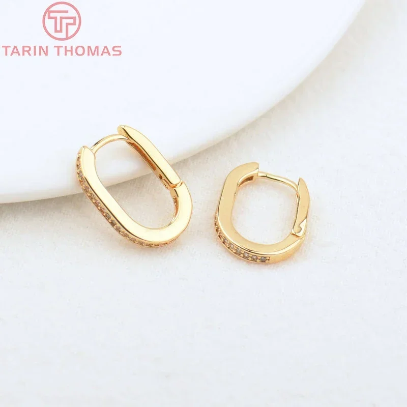 (3969)4PCS 12.2x16.3MM 24K Gold Color Brass with Zircon Earring Hoop Earring Clasp High Quality DIY Jewelry Making Accessories