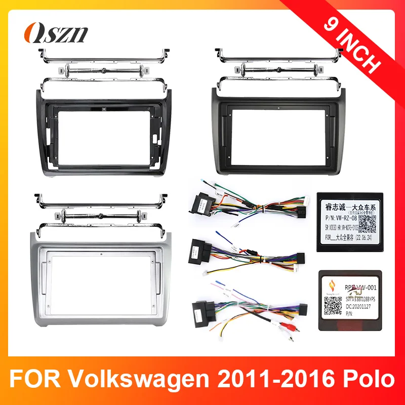 Painel fascias de rádio para carro, 9 polegadas, 2 din, para vw volkswagen polo 2011-2016, tela grande, painel fit, kit de guarnição, quadro