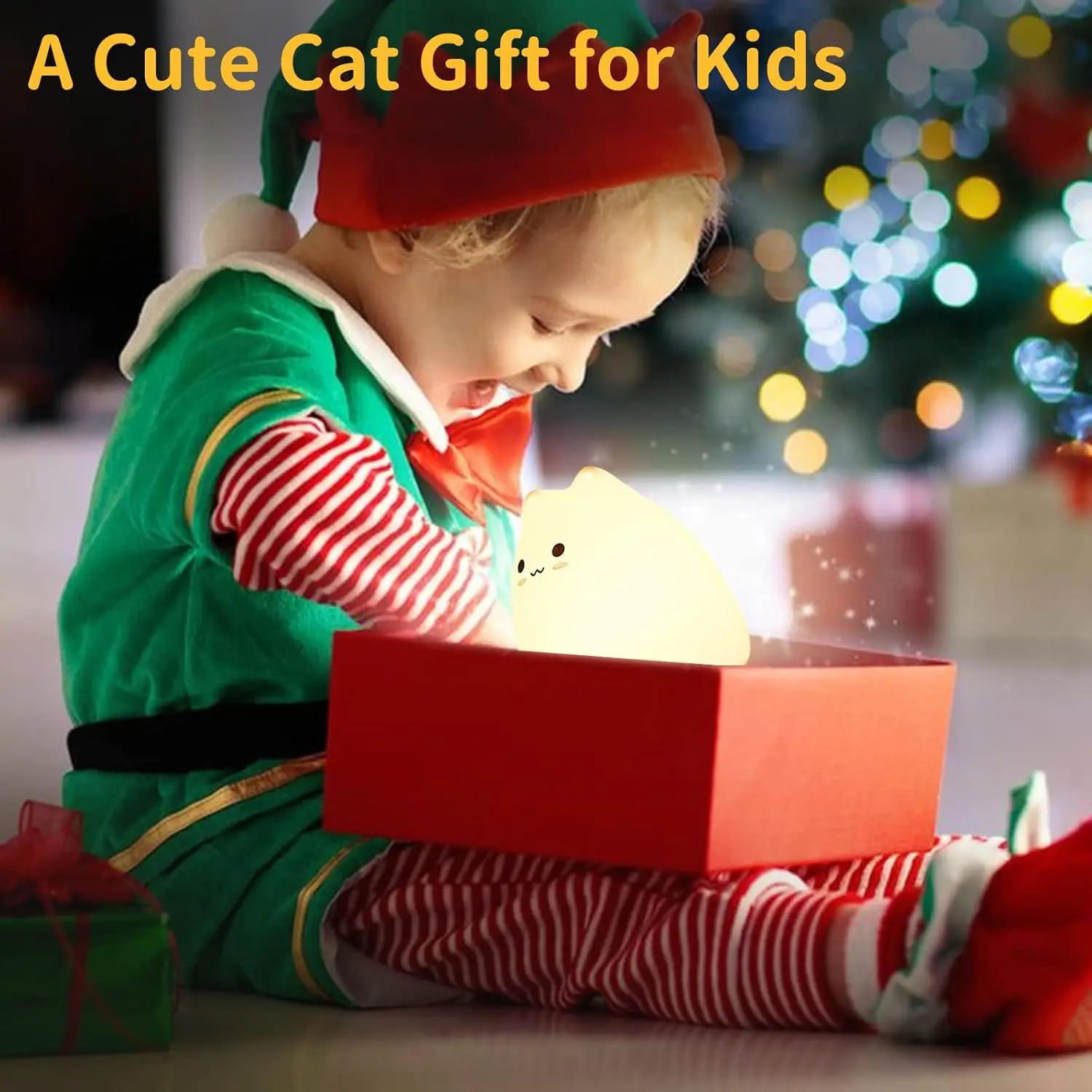 Linda luz nocturna de gatito, lámpara de silicona alimentada por batería con blanco cálido y modos de respiración de 7 colores, Control de Sensor táctil, regalo para Ho