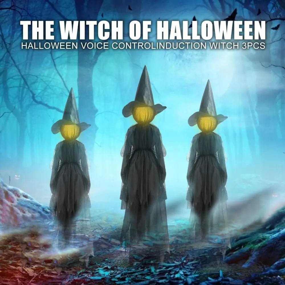 

New Large Holding Hands Screaming Witches Cloth Black Light Up Witches Scary Creepy Screaming Witches