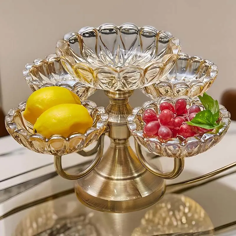 High-grade rotating crystal glass fruit plate multi-layer fruit and vegetable display