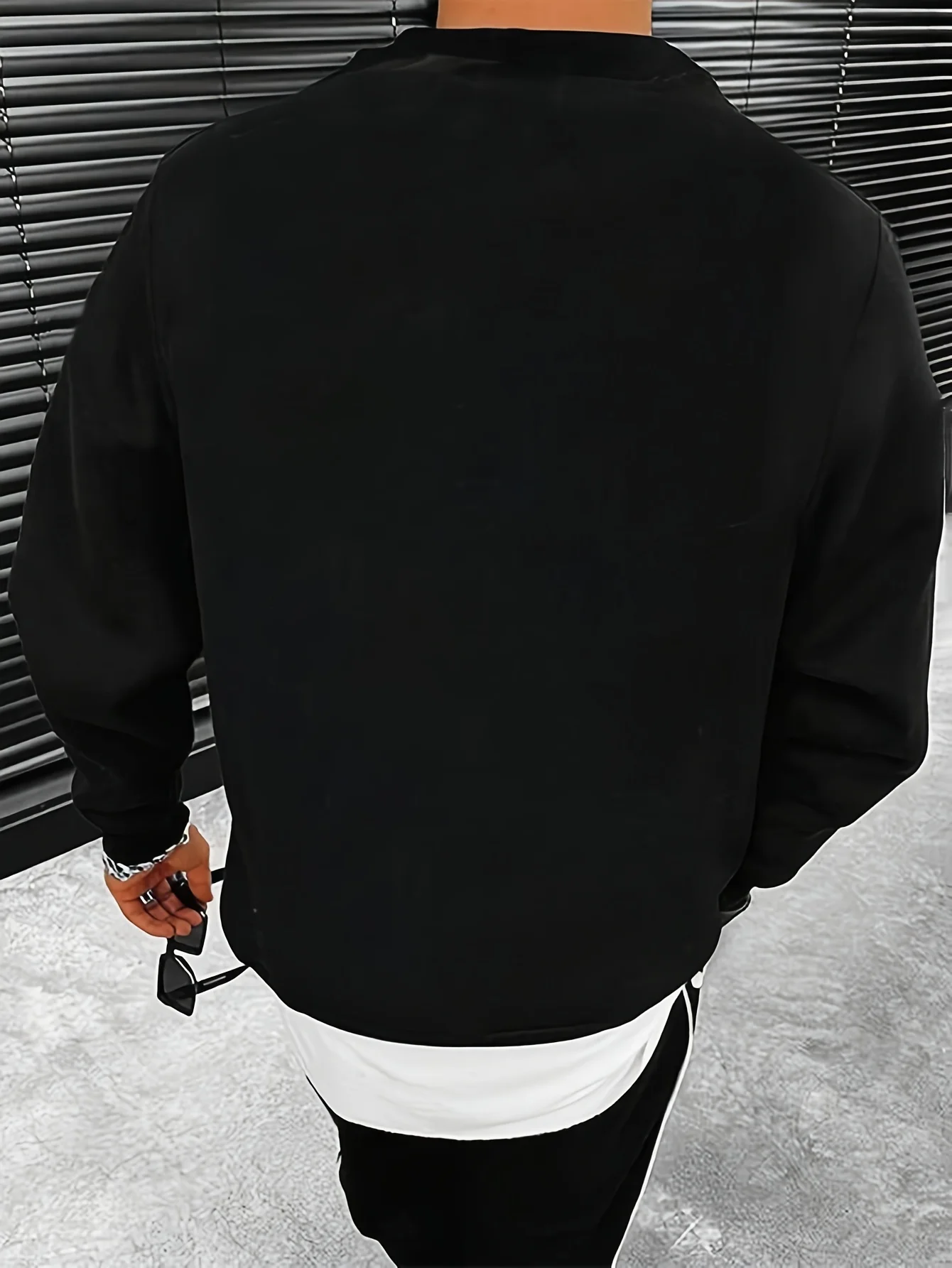 Herren Herbst- und Winter-Mode-Sweatshirt, lässig, locker geschnitten, Boston, schwarz, goldene Buchstaben-Grafik, Fleece, langärmelig, Rundhalsausschnitt – Detail 5