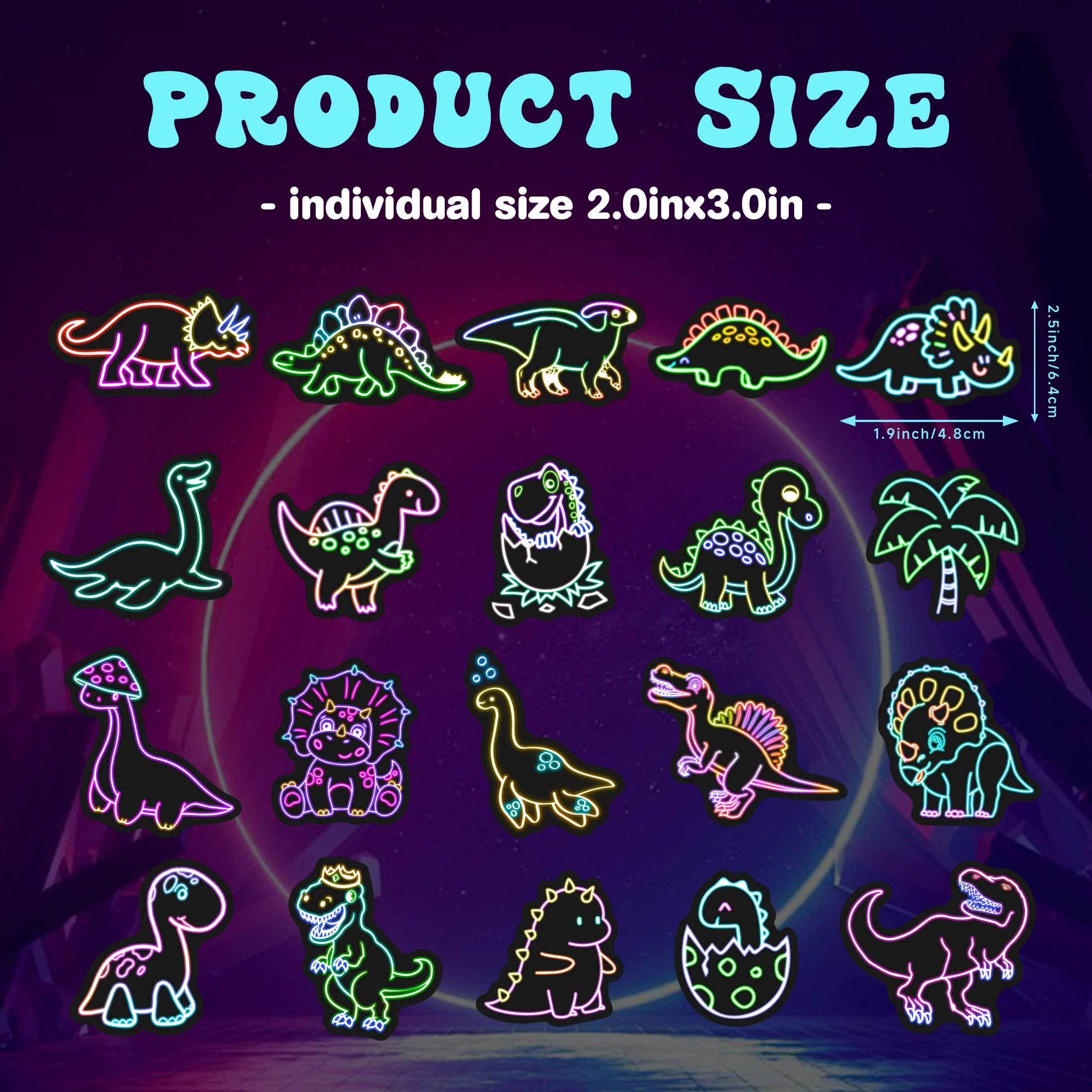 51pcs Neon Glow in The Dark Dinosaur Stickers,Make Your Own Stickers For Kids Funny Animal Face Water Bottle Waterproof Stickers