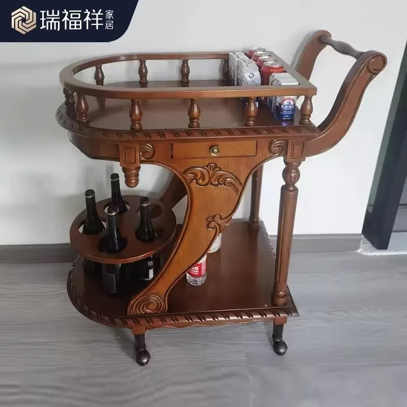 P1  solid wood dining cart movable trolley ktv wine ordering cart