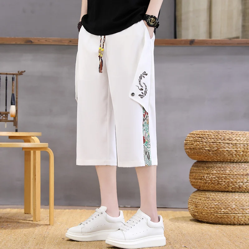 

2025 New Men's Casual Seven-Foot Pants Straight Leg Style Comfortable Breathable Polyester Fiber Fashionable Chinese Style