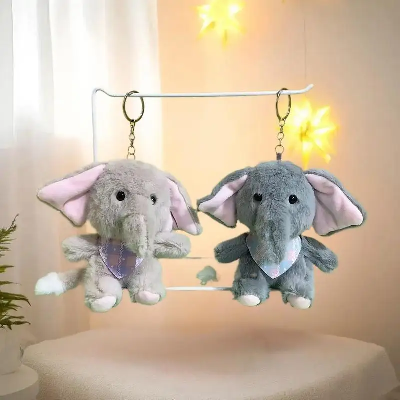 حقيبة قلادة سلسلة المفاتيح الفيل القطيفة؛ لعبة محشوة دمية كرتونية لطيفة؛ حامل المفاتيح الناعمة؛ ديكور معلق على حقيبة الظهر النابضة بالحياة #6