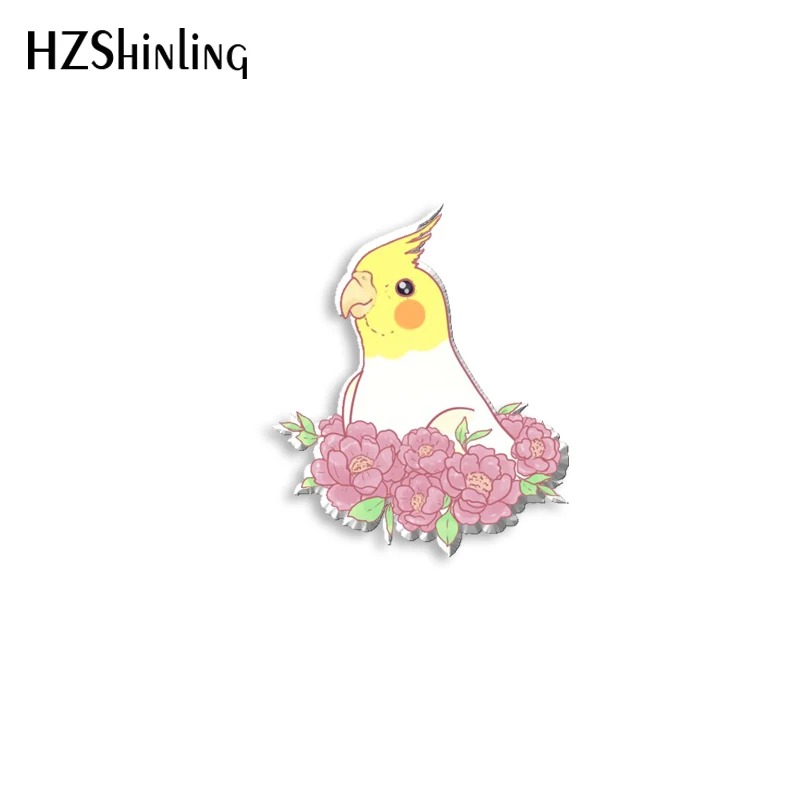 2021 New Flower Cockatiel Acrylic Lapel Pin Bird Epoxy Butterfly Clasp Pin Handmade Butterfly Brooch