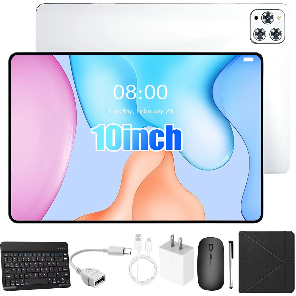 10.1 Inch Android 15 Tablet 4GB RAM 64GB ROM Dual SIM IPS 1280*800 Screen 5MP+13MP Camera 5000mAh Battery With Keyboard Mouse Stylus Case Full Accessories