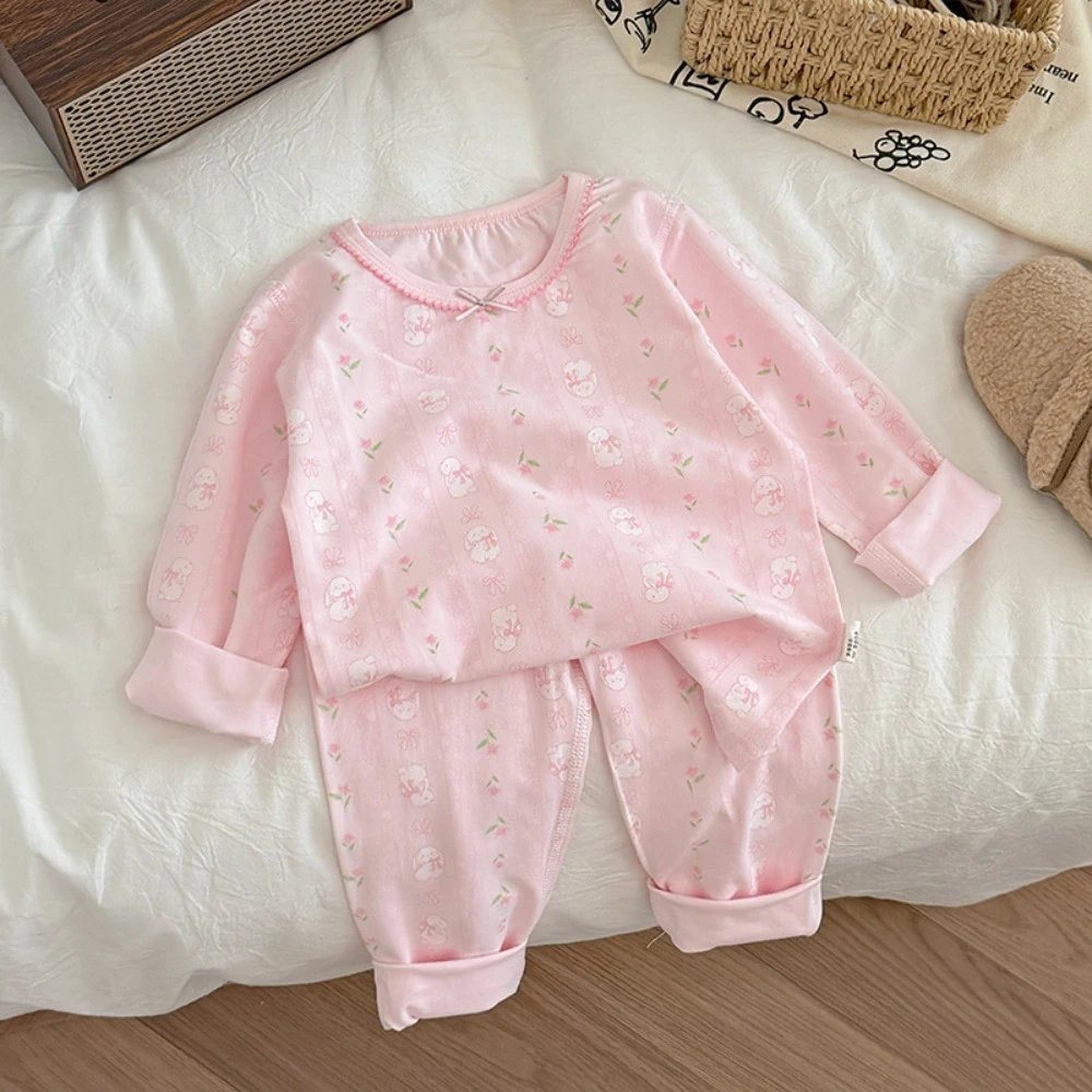 Bear Leader الخريف ملابس الأطفال الكرتون زهرة طباعة بلوزة بأكمام طويلة + السراويل مجموعة ملابس منزلية بسيطة للأولاد والبنات