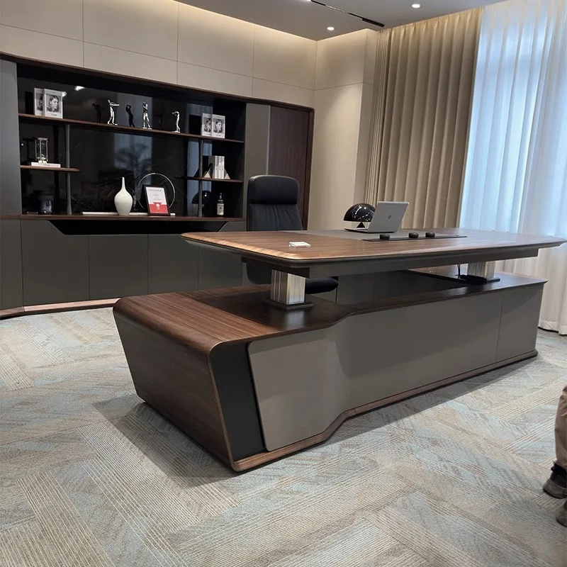 Office furniture lifting boss table big desk 3.28 meters president desk chair bookcase combination paint