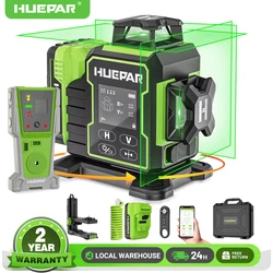 Huepar W03CG Laser Level Green Cross Lines 3D 12 Lines Bluetooth Lazer Leveler With Electric Rotating Base & LCD Screen Remote