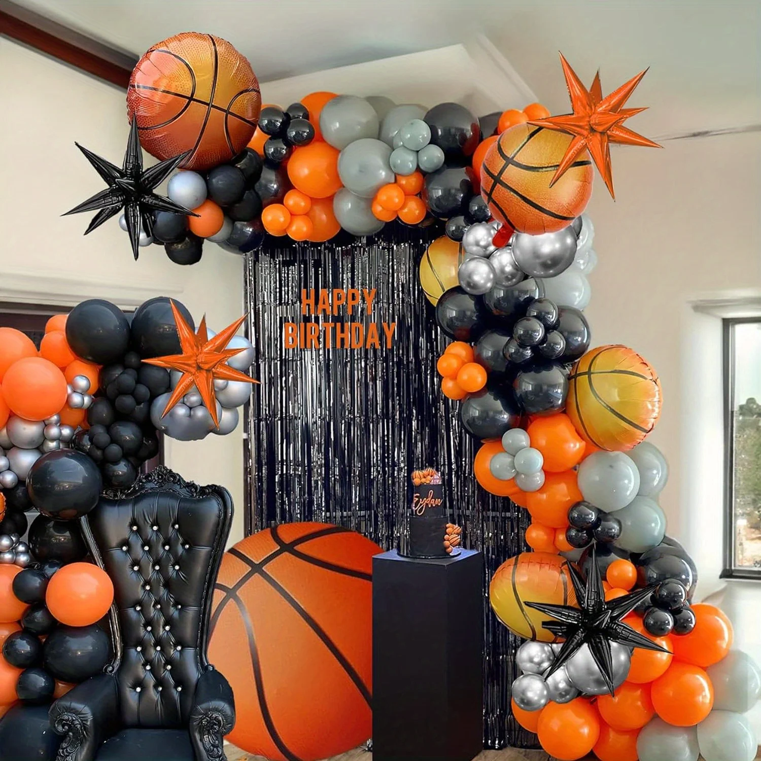 136pcs Sports Theme Orange Basketball Balloon Garland Arch Kit Foil Starburst Balloons for Graduation Birthday Party Decorations