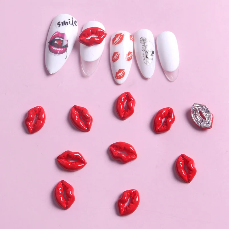 TSZS dijes de uñas de labios rojos Sexy, joyería DIY, decoraciones de Arte de aleación 3D Nial, accesorios Kawaii de manicura de moda, 10 piezas por lote