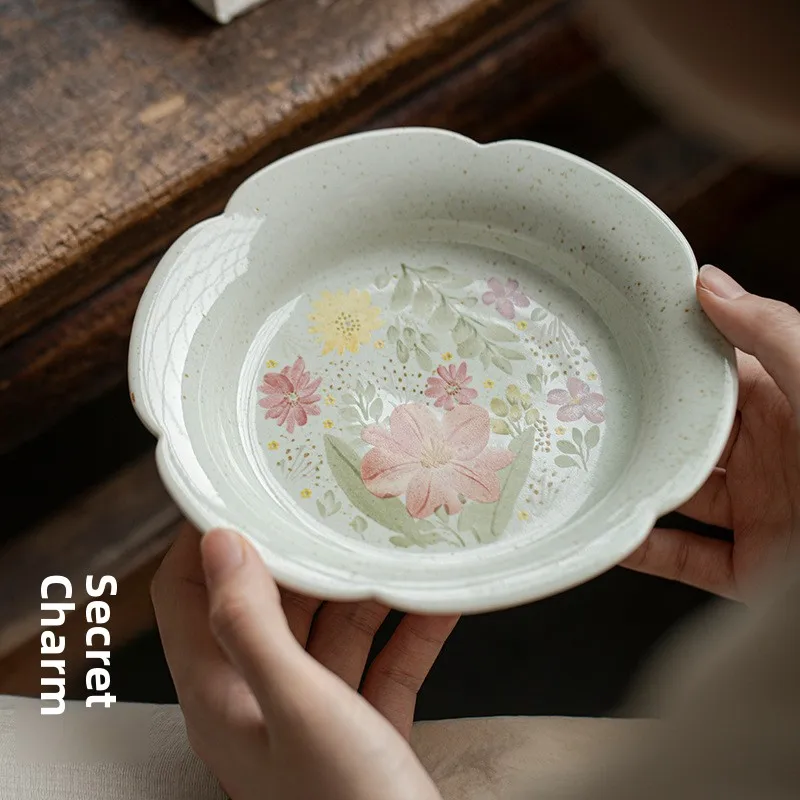 

Handmade Ceramic Petal Tea Tray Hot Plate Cover Bowl Tea Pot Holder Japanese Style Small Tea Table Mat Home Use Tea Set