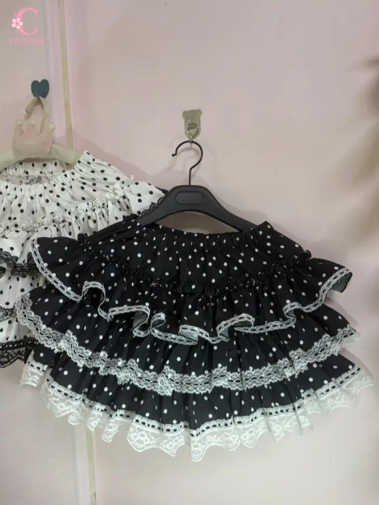 

Gothic Sweet Lolita Polka Dot Lace Ruffle Skirt Women Layered Cake Bow Skull Mini Skirt Kawaii Chic Daily Spring Summer Skirt