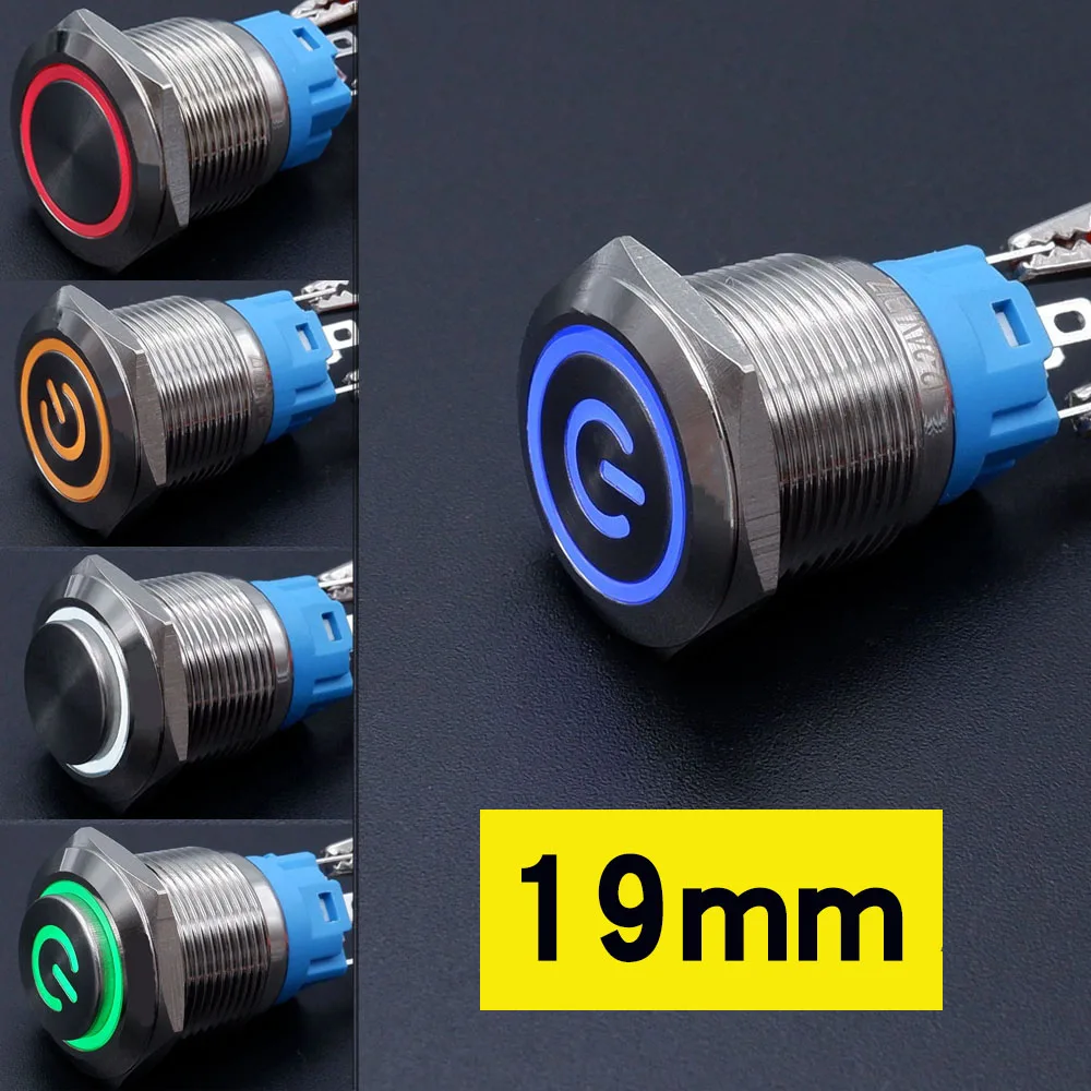 

1pcs 19mm Waterproof 12V Metal Push Button Switch LED Light Car Engine Power Switch Momentary Latching 5V 24V 220V Blue Green