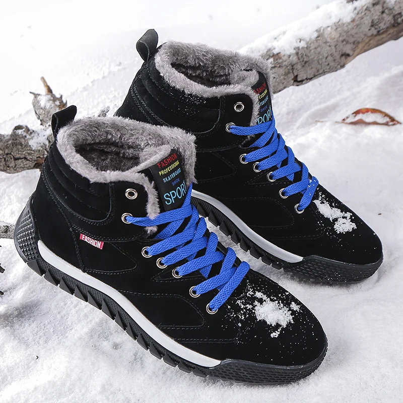 Super Warm Winter Men Boots With Fur Plus Size 39-46 Snow Boots Men Shoes Fashion Color Blocking Ankle Boots Winter Shoes