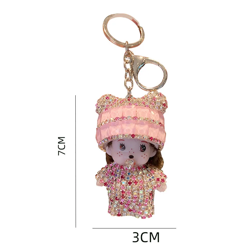 Cartoon diamond-encrusted Munchie doll key chain Korean cute doll plush sweet simple delicate small pendant