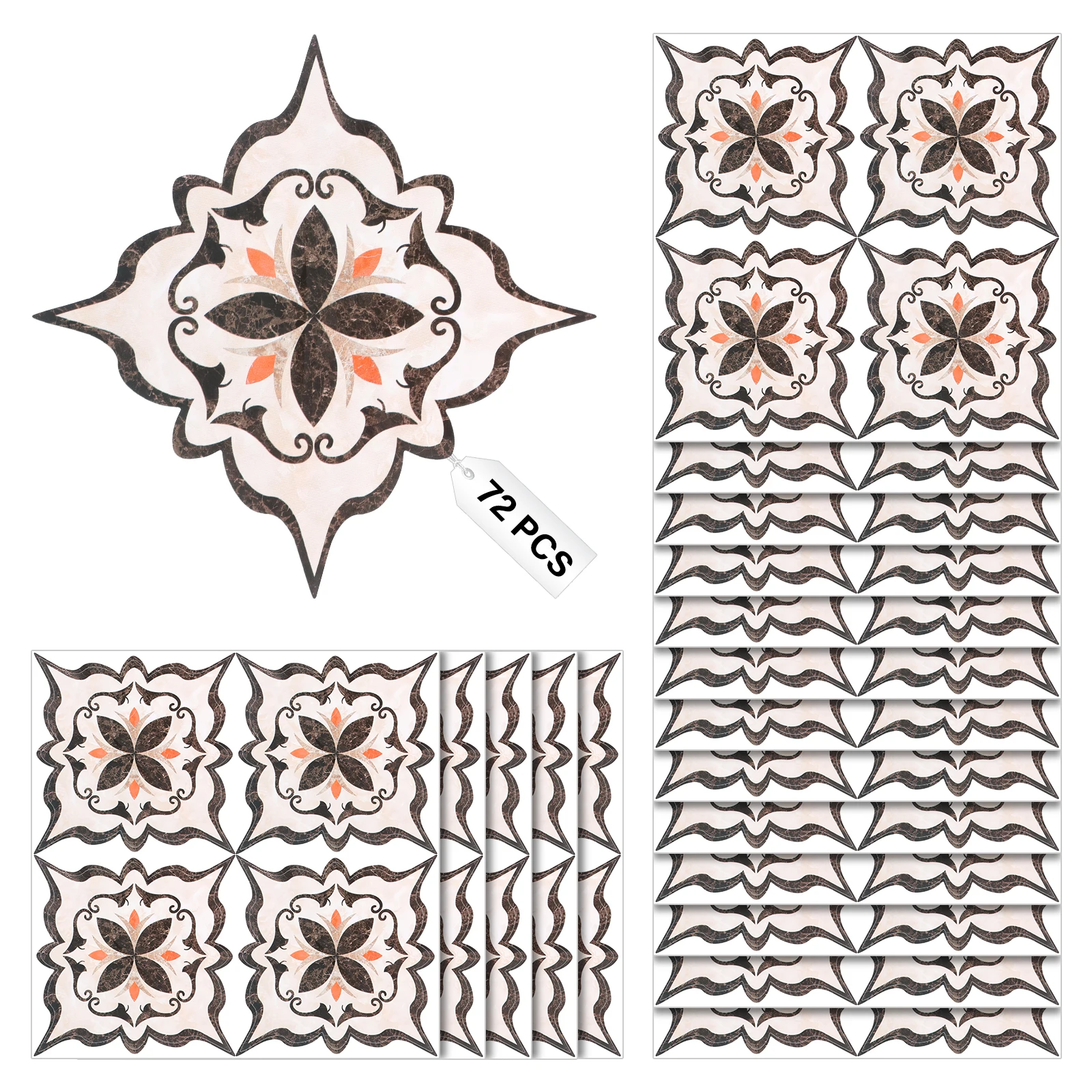 72Pcs Ceramic Tile Stickers Self Adhesive Tile Sticker Waterproof PVC Tile Diagonal Sticker Peel Stick Tile Decal for Wall Floor