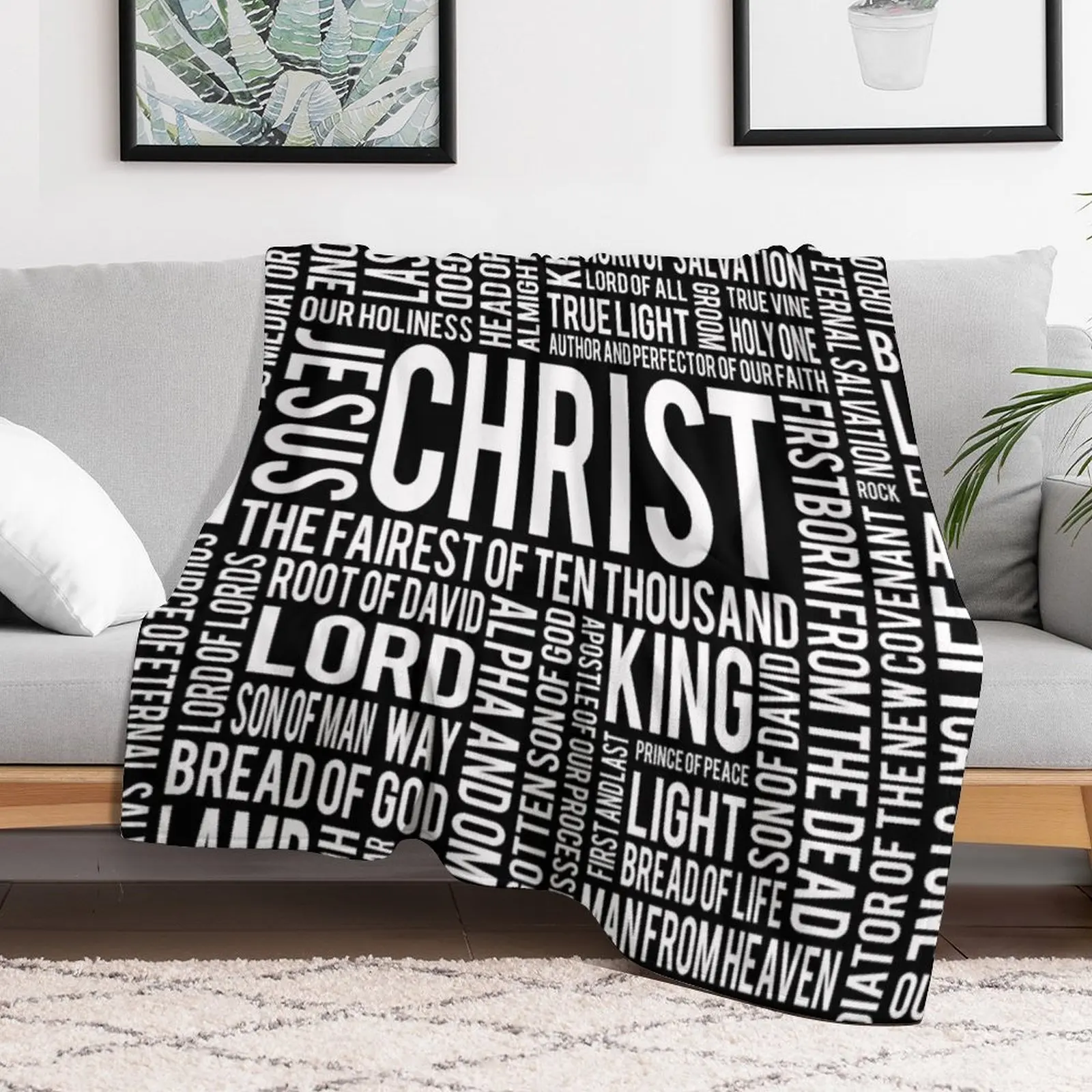 100 Names of Christ - White Throw Blanket Plaid decorative Blankets