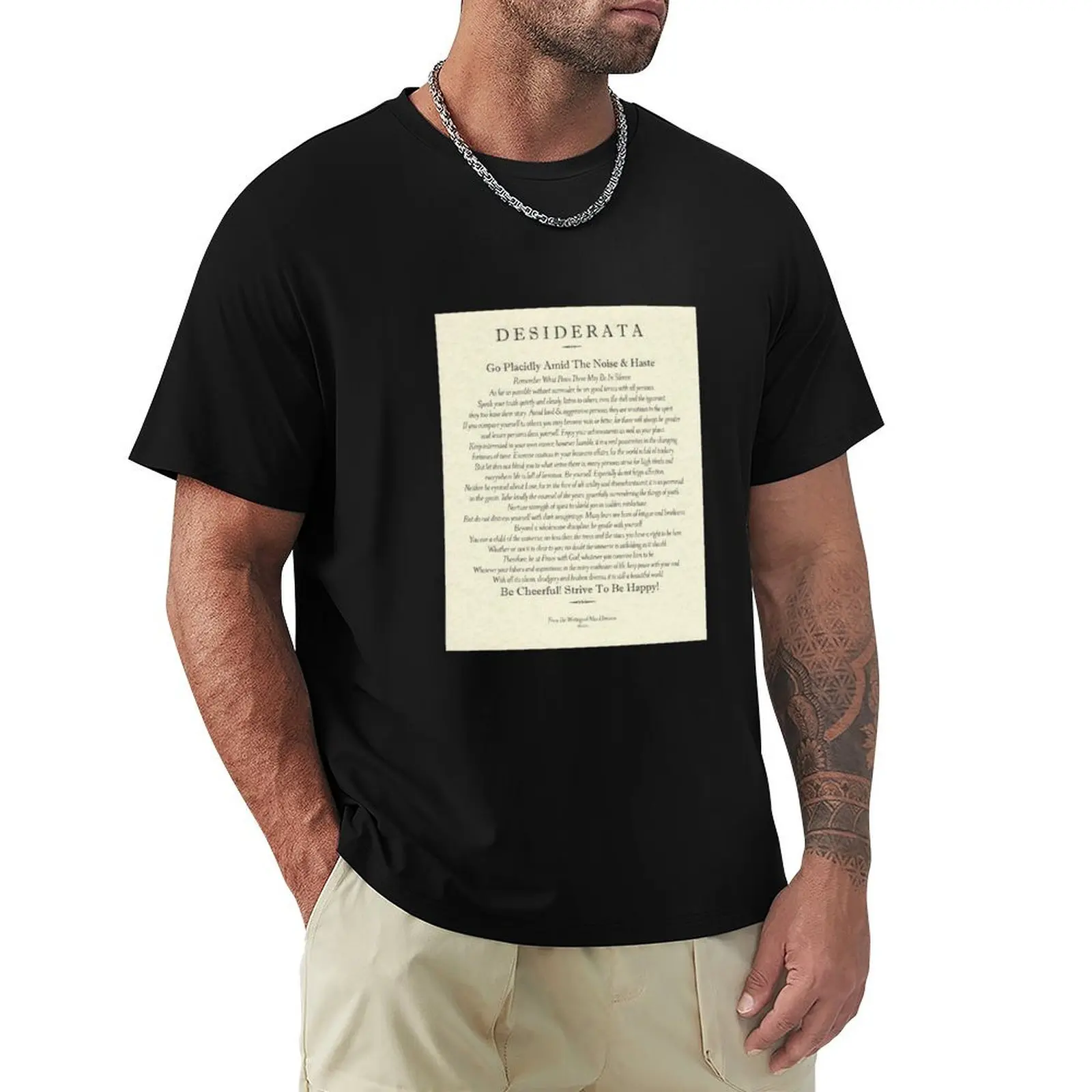 T-shirt traditionnel à manches courtes anti-rides avec poème Desiderata sur parchemin