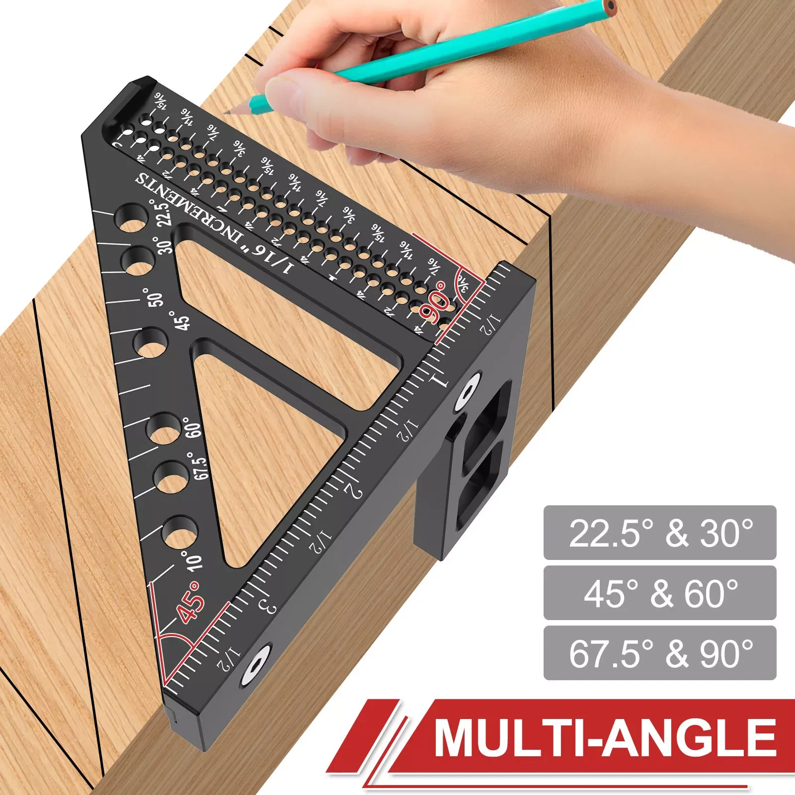 

Multi-Angle Measuring Ruler Imperial Mini Square Ruler 22.5°-90° Adjustable Steel Layout Tool Professional Imperial Ruler