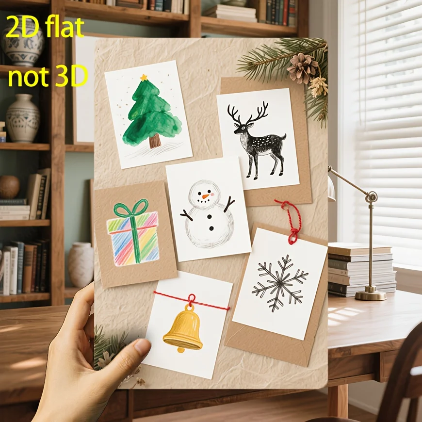 مجموعة فنية جدارية معدنية لعيد الميلاد مكونة من 6 قطع - لوحة حديد كلاسيكية مع شجرة وحيوان الرنة ورجل الثلج وديكورات الجرس وندفة الثلج - #1