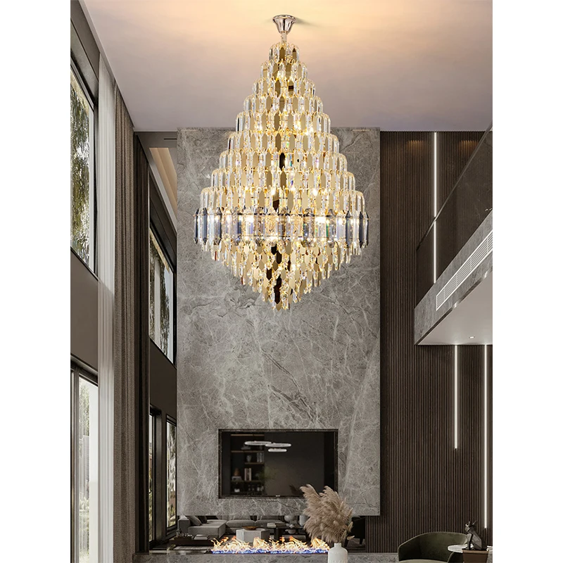 Duplex building crystal chandelier living room lamps villa jump-storey hotel lobby post-modern light luxury crystal lamp