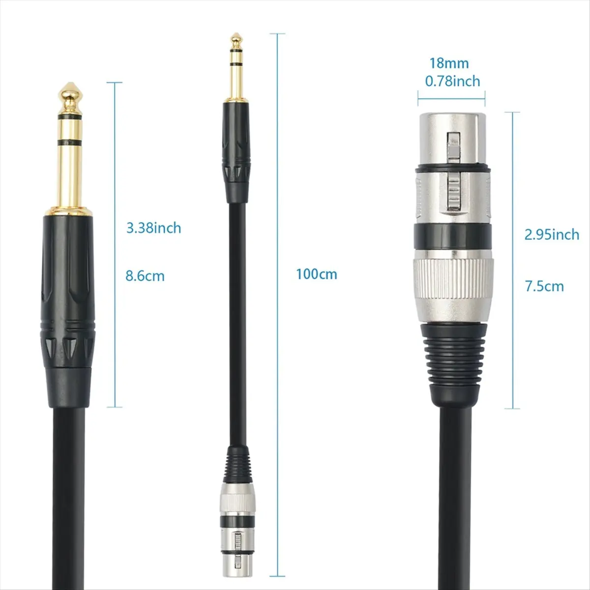 AABFK 3 Pin Microphone Cable 6.35mm Jack Copper Speaker Mic Size 1/4 Inch XLR Female Microphone Audio Cable
