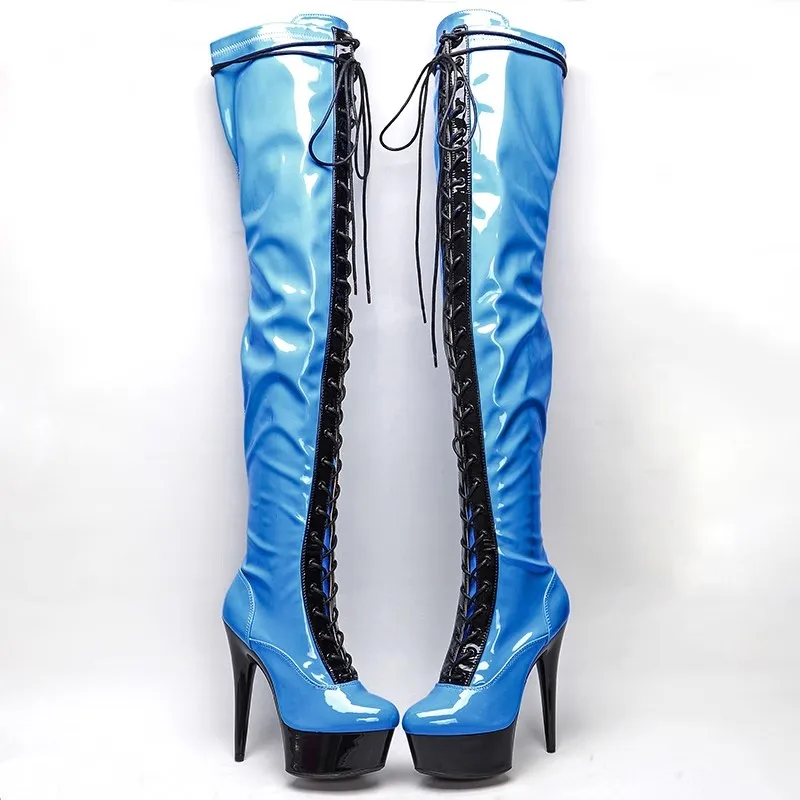 Women's 15CM/6Inches PU Upper High Heel Platform Over The Knee Boots Closed Toe Pole Dance Boots 014