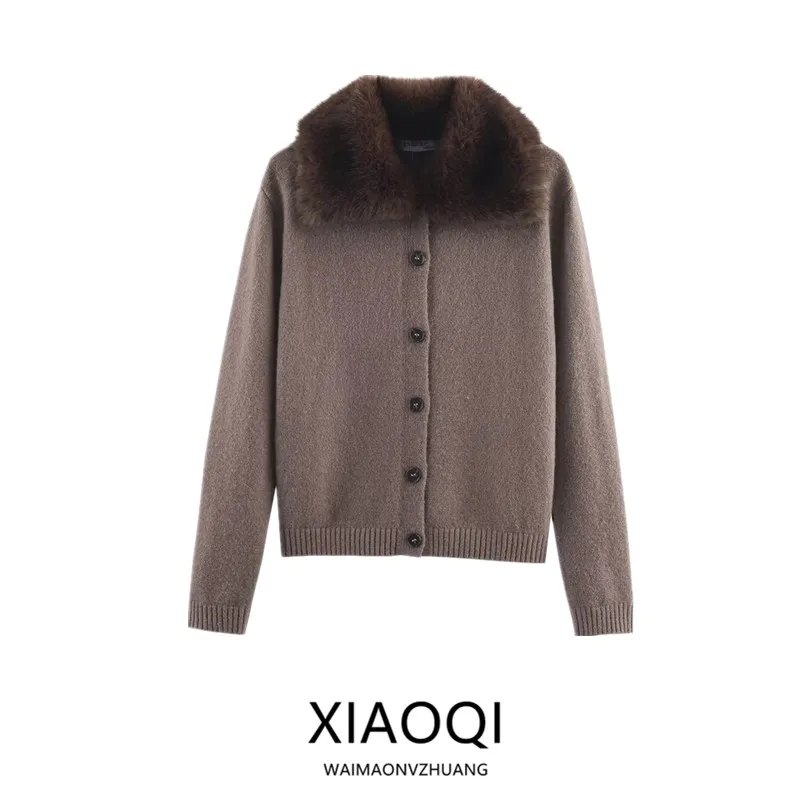 

Новое зимнее поступление, женское вязаное пальто с воротником из искусственного меха, осень 2022, длинный кардиган на пуговицах, Sle Commute Faion
