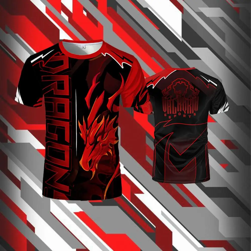 

New Dragon And Tiger Printed E-sports Clothing Men's Casual Fashion T-shirt Game Player Can Customize The Logo Name Pattern Top