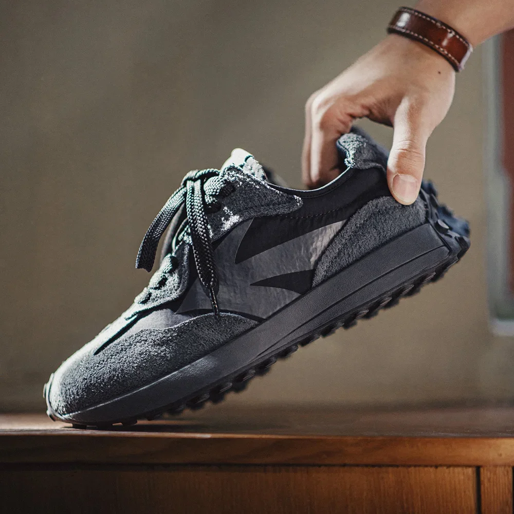 Maden Vintage Black Thick-soled Patchwork Sneakers Casual Spring Breathable Jogging Shoes Low-top Lace-up Sporty Summer Shoes