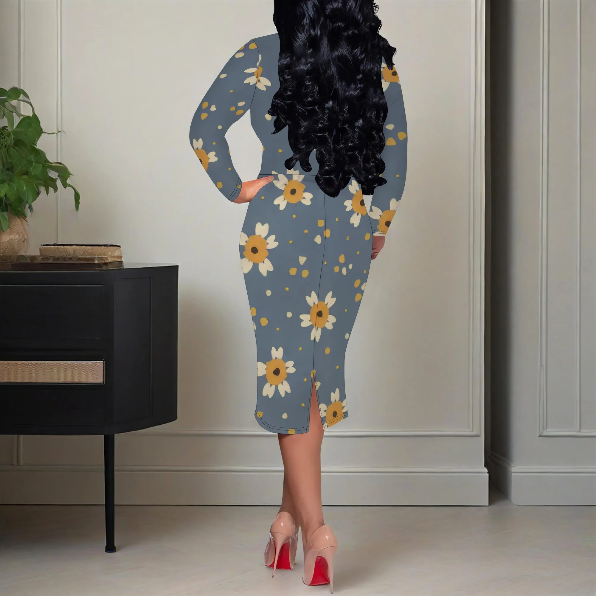 Abito aderente midi da donna da lavoro casual con stampe floreali carine Abiti a matita