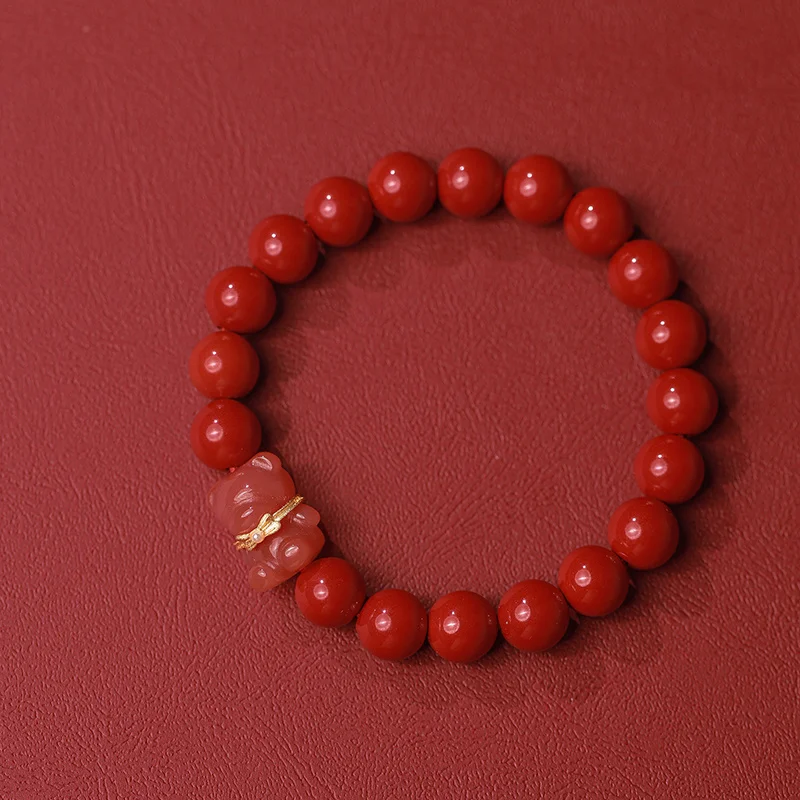 

Natural Raw Ore High Content Cinnabar Red Sand Bracelet Salt Source Aged Bracelet Women's Gift for Girls