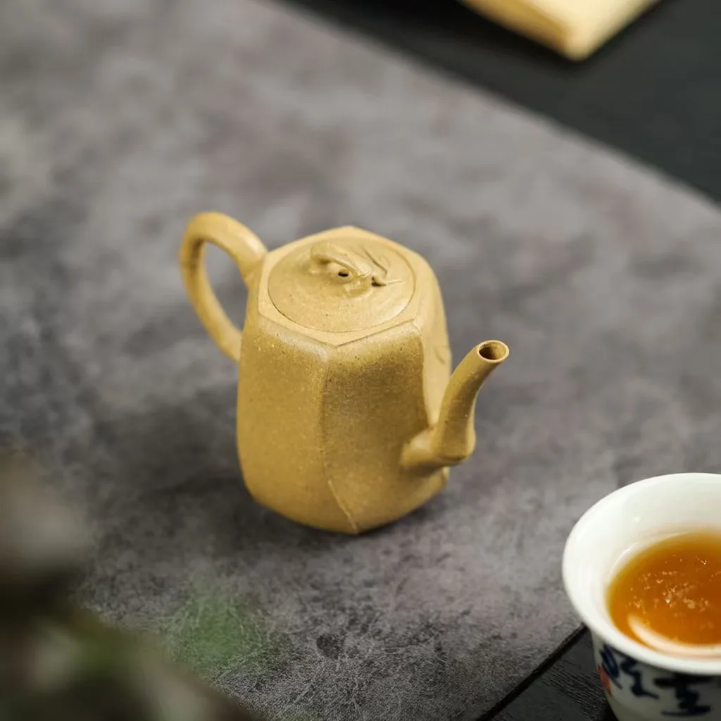 High Quality Real Yixing Jasaho Zisha Clay Teapot Pure Handmade Hexagonal Dazzling Bamboo Egg-Shell Porcelain Small Product Pot