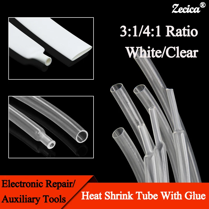 3:1/4:1 Ratio Dual Wall Clear/White Heat Shrink Tube With Glue 1.6mm - 52mm Adhesive Lined Polyolefin ﻿Wrap Cable Protect Sleeve
