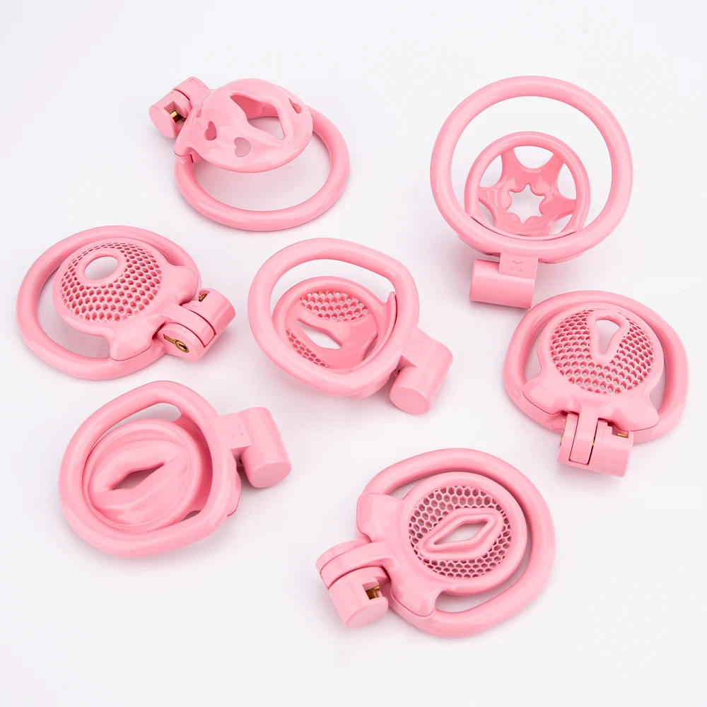 Super Small Pink Pussy Chastity Cage Print Lightweight Male Cock Cage With 4 Flat Base Ring Erotic Bondage BDSM Sex Toys For Men