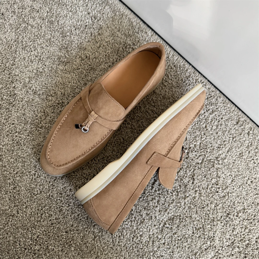 Lady Moccasin Loafers Suede Leather Flat Walking Shoes 2022 New Spring and Autumn Lazy Soft Bottom Women's Casual Shoes 42