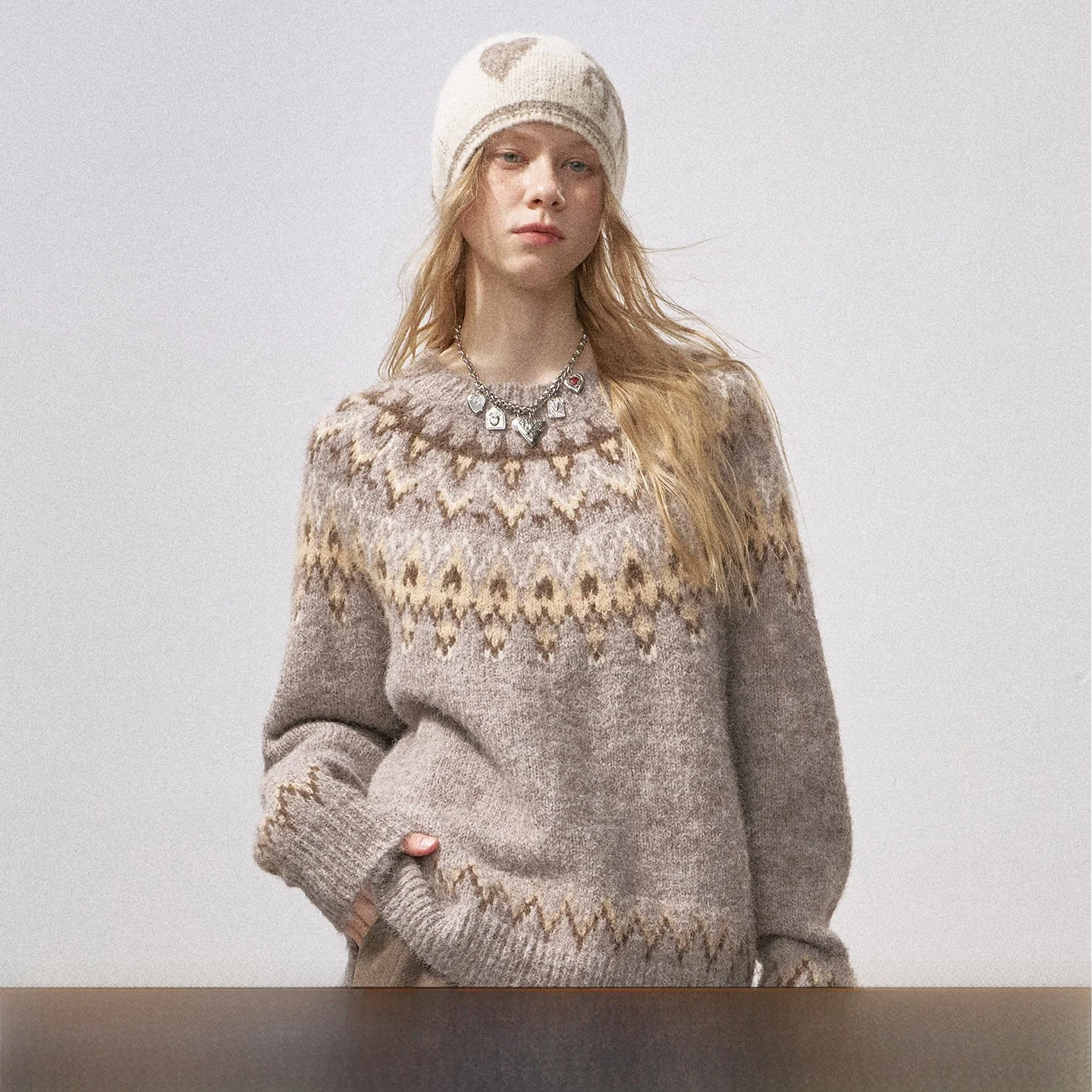 

Вязаный свитер DIDDI MODA Fair Isle с высоким воротником, приталенный, с длинными рукавами, из смесовой шерсти, женский