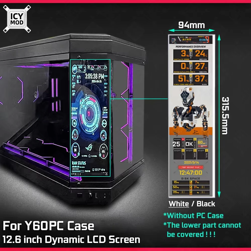 Y60 DIY LCD monitoreo de datos pantalla de visualización de 12,6 pulgadas resolución 1920x515 pantalla auxiliar dinámica MOD sin caja de PC